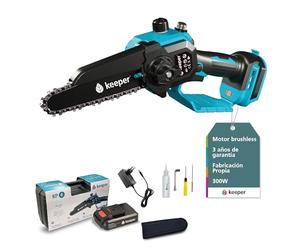 Keeper Scie électrique KP6 21 V, 6 pouces, 300 W, rechargeable, tronçonneuse électrique sans fil avec lumière LED, travail continu, coupe bois Ø 80, lame d'arbres fruitiers, livré avec mallette Vert