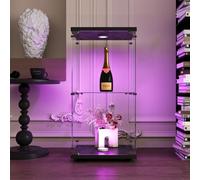 KeepGoon Armoire de Collection Moderne en Verre à Quatre Couches, Vitrine en Verre avec 2 étagères et 1 Portes, avec éclairage LED, Convient pour Le Salon, la Chambre, Le Bureau, Noir