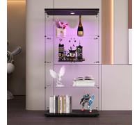 KeepGoon Armoire de Collection Moderne en Verre à Quatre Couches, Vitrine en Verre avec 4 étagères et 2 Portes, avec éclairage LED, Convient pour Le Salon, la Chambre, Le Bureau (Noir)