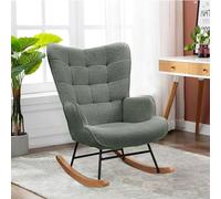 KeepGoon Chaise à Bascule, Fauteuil à Bascule de Relaxation - pour Chambre à Coucher, Salon - en Velours Teddy avec Dossier à Carreaux - Gris Foncé