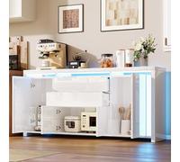 KeepGoon Commode Haute Brillance, Commode Moderne avec Beaucoup d'espace de Rangement, Quatre Portes, Deux tiroirs, éclairage LED, pour Salon, Chambre à Coucher, Cuisine