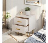 KeepGoon Ensemble de Table de Chevet 2 Pièces, Commode Revêtue d'Unité Centrale, Table de Chevet Moderne à Deux Tiroirs avec Pieds Métalliques Dorés pour Chambres et Salons, Beige, 41 x 35,5 x 51 cm