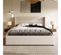 KeepGoon Lit capitonné, 160 x 200 cm, hydraulique, Cadre de lit Plate-Forme rembourré avec Espace de Rangement, sommier à Lattes en Bois, lit d'adolescent, Chambre d'amis, Chambre à Coucher