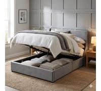 KeepGoon Lit Capitonné Double 140 x 190 cm Avec Coffre, Forme d'Oreille, Tête de Lit, Sommier à Lattes, Fonctionnel Hydraulique, Rangement, en Velours Gris