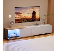 KeepGoon Meuble TV extensible, espace de rangement pratique, aspect brillant, éclairage LED, trois tiroirs, meuble TV bas (blanc)