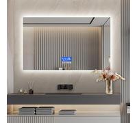 KeepGoon Miroir de salle de bain avec éclairage, 60 x 100 cm, avec affichage de la température, fonction de défogation, réglage de la luminosité à trois niveaux, miroir rectangulaire, sans cadre, pas