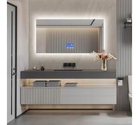 KeepGoon Miroir de salle de bain avec éclairage, 60 x 120 cm, avec affichage de la température, fonction de défogation, réglage de la luminosité à trois niveaux, miroir rectangulaire, sans cadre, pas