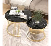 KeepGoon Nesting - Lot de 2 Tables Basses Modernes - Rondes - Aspect marbre - Placage en marbre - Canapé latéral - Nid de Tables Rondes - Table d'appoint - Table Basse