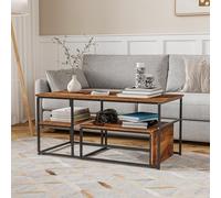 KeepGoon Table basse carrée, table basse moderne encastrable, table basse latérale en marbre plaqué, table basse, table basse empilable (noir + bois)