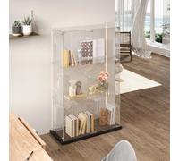 KeepGoon Vitrine en Verre avec 3 étagères et 2 Portes, Armoire de Collection Moderne en Verre à Trois Couches, avec éclairage LED, Convient pour Le Salon, la Chambre, Le Bureau (Noir)