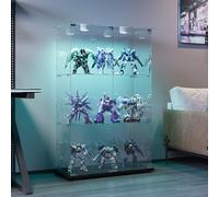 KeepGoon Vitrine en Verre avec 3 étagères et 2 Portes, Armoire de Collection Moderne en Verre à Trois Couches, avec éclairage Lumière Tactile, Convient pour Le Salon, la Chambre, Le Bureau (Noir)