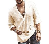 keephen Chemise à Lacets à col en V et à œillets pour Hommes