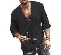 keephen Chemise à Lacets à col en V et à œillets pour Hommes