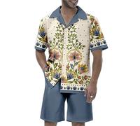 keephen Chemise à Manches Courtes et Shorts pour Hommes 2pc Ensemble Coconut Tree Imprimé Chemises de Vacances hawaïennes Costume Plage d’été Survêtement