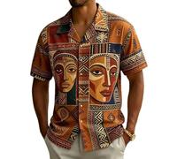 keephen Chemise hawaïenne à Manches Courtes et Boutons pour Homme imprimé Ethnique Tribal représentant Un Masque et Un œil col Camp Chemise décontractée pour l'été la Plage et Les Vacances