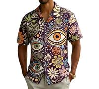 keephen Chemise hawaïenne à Manches Courtes et Boutons pour Homme imprimé Ethnique Tribal représentant Un Masque et Un œil col Camp Chemise décontractée pour l'été la Plage et Les Vacances