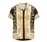 keephen Chemise Vintage pour Hommes Chemises baroques à Manches Courtes Chemise Vintage de Luxe à Fleurs royales Summer Regular Button Chemisier de Plage décontracté