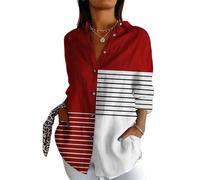 keephen Chemises Oversize pour Femmes Blouse rayée col en V Manches Longues boutonnée Tops à col Chemises décontractées