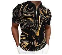 keephen Chemises Polo à Manches Courtes pour Hommes Polo à col Revers à Fermeture éclair et Motif marbré dégradé Tops d'extérieur décontractés T-Shirt d'été décontracté pour Le Tennis