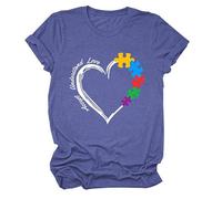 keephen Femmes Mode Décontractée Amour Imprimé Manches Courtes Pull Col Rond Top Cours Pamela Respirant T-Shirt (Plusieurs Options de Couleur)