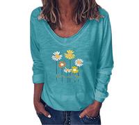 keephen Femmes Petite Marguerite Imprimé Graphique Chemise À Manches Longues Col en V Sweat-Shirt Décontracté Ajustement Lâche Automne Tops Pull T-Shirt Sweatshirts S - XXXL