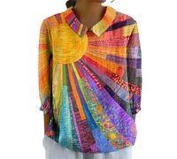 keephen Femmes Vintage Style Ethnique Fleurs Colorées Impression 3D Manches Longues Col Chemises Bulle Crêpe Léger Chemisier Dames Boho Vacances Hauts en Plein Air
