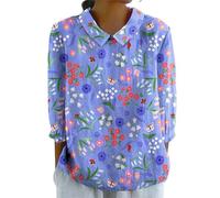 keephen Femmes Vintage Style Ethnique Fleurs Colorées Impression 3D Manches Longues Col Chemises Bulle Crêpe Léger Chemisier Dames Boho Vacances Hauts en Plein Air