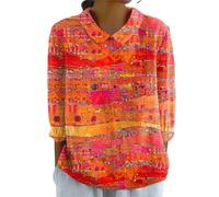 keephen Femmes Vintage Style Ethnique Fleurs Colorées Impression 3D Manches Longues Col Chemises Bulle Crêpe Léger Chemisier Dames Boho Vacances Hauts en Plein Air
