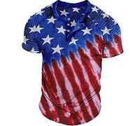 keephen Hommes Chemise Vintage Distressed Henley T-Shirt à Manches Courtes imprimé du Drapeau américain Tops à col en V et à Boutons de la Journée de l'Indépendance Américaine
