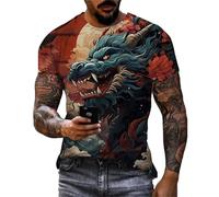 keephen Hommes D’été Casual Muscle Manches Courtes Tops Dragon Chinois Graphique Col Rond Mode 3D Impression Rétro Rue T-Shirts
