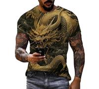 keephen Hommes D’été Casual Muscle Manches Courtes Tops Dragon Chinois Graphique Col Rond Mode 3D Impression Rétro Rue T-Shirts