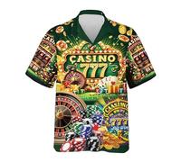 keephen Hommes/Femmes T-Shirt Fantaisie à Manches Courtes Casino Poker Crâne Imprimé 3D Été Revers Aloha Blouse hawaïenne Tropicale Hauts