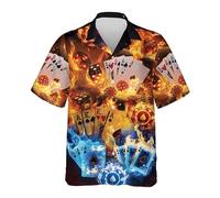 keephen Hommes/Femmes T-Shirt Fantaisie à Manches Courtes Casino Poker Crâne Imprimé 3D Été Revers Aloha Blouse hawaïenne Tropicale Hauts