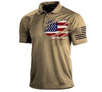 keephen Hommes Manches Courtes Polo Shirts Stars & Stripes Flag Shirt USA Flag T-Shirt Lapel Collar Button Down Golf Shirt