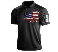 keephen Hommes Manches Courtes Polo Shirts Stars & Stripes Flag Shirt USA Flag T-Shirt Lapel Collar Button Down Golf Shirt