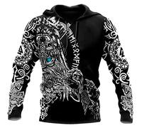 keephen Hommes Viking Hoodies3D Print Viking Ragnar Viking Warrior Mode Loose Long Manches Sweatshirt Pullover Jacket Viking Cosplay Costume