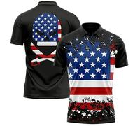 keephen Polos Tendance à Motif tête de Mort pour Hommes Polo imprimé en 3D avec Drapeau américain T-Shirts Amples et Respirants à col Chemise