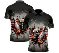 keephen Polos Tendance à Motif tête de Mort pour Hommes Polo imprimé en 3D avec Drapeau américain T-Shirts Amples et Respirants à col Chemise