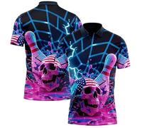 keephen Polos Tendance à Motif tête de Mort pour Hommes Polo imprimé en 3D avec Drapeau américain T-Shirts Amples et Respirants à col Chemise