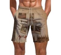 keephen Shorts pour Hommes à Taille élastique imprimée Stars Courts décontractés d'été pour la Plage avec Poches Shorts Sportifs pour l'entraînement et Les Vacances