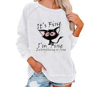 keephen Sweat-Shirt Graphique pour Femme avec Inscription « It's Fine I'm Fine Everything is Fine » et Motif Chat col Rond Vintage Manches Longues