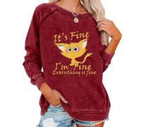 keephen Sweat-Shirt Graphique pour Femme avec Inscription « It's Fine I'm Fine Everything is Fine » et Motif Chat col Rond Vintage Manches Longues