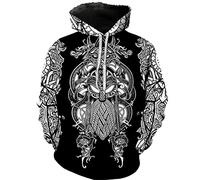 keephen Sweats à Capuche Viking Odin Celtic Wolf pour Hommes rétro mythologie Nordique Viking Thor's Hammer Printing Sweats à Capuche avec Poche