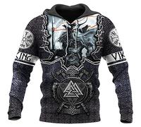 keephen Sweats à Capuche Viking Odin Celtic Wolf pour Hommes rétro mythologie Nordique Viking Thor's Hammer Printing Sweats à Capuche avec Poche