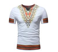keephen T-Shirt à imprimé Ethnique pour Homme T-Shirt Africain à Manches Courtes et col en V Slim-fit