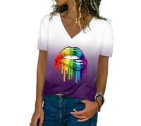 keephen T-Shirt imprimé en 3D à Manches Courtes pour Femmes, col en V, Mode LGBT, Pull décontracté, Blouses