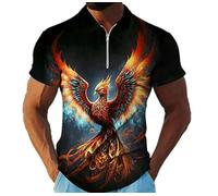 keephen T-Shirt imprimé Phoenix pour Hommes Polo à col Revers Demi-zippé à Motif de phénix Animalier T-Shirt d'été décontracté pour Le Tennis Tops Vintage à Manches Courtes