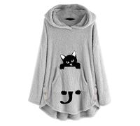 keephenDE Chat Noir imprimé Polaire Sweat à Capuche pour Femmes Oreilles de Chat Sweat-Shirt Moelleux Couverture Polaire Manteau Pull lâche avec Poche