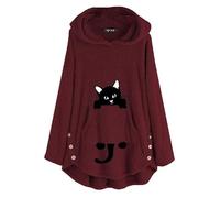 keephenDE Chat Noir imprimé Polaire Sweat à Capuche pour Femmes Oreilles de Chat Sweat-Shirt Moelleux Couverture Polaire Manteau Pull lâche avec Poche