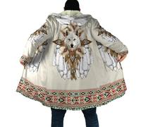 keephenDE Hiver Hommes Femmes Cape à Capuche Loup Viking Coupe-Vent en Polaire imprimé 3D Manteau Chaud à Capuchon